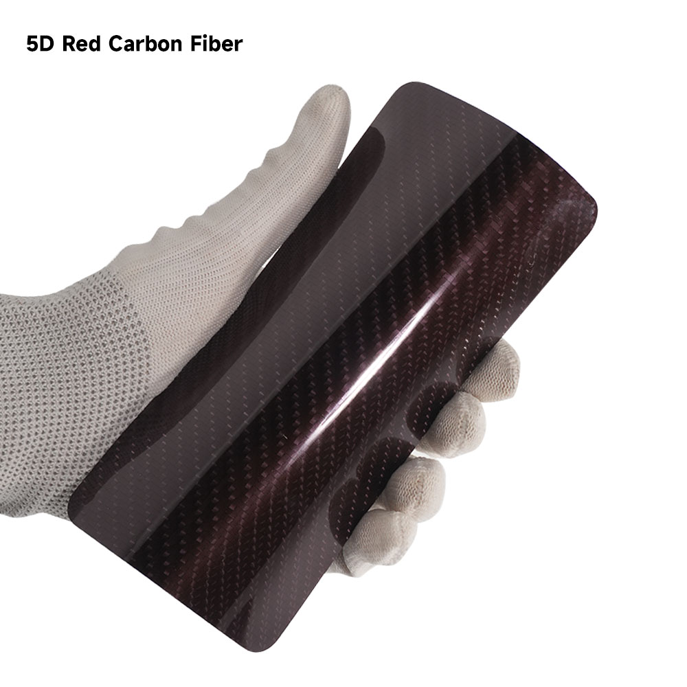 5D Red Carbon Fiber Paint Protection Film with high gloss carbon texture and self-healing TPU protection